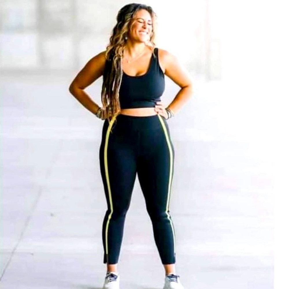 ZYIA Active Black Neon Tape Luxe High Rise Plus Size Athletic Leggings 20